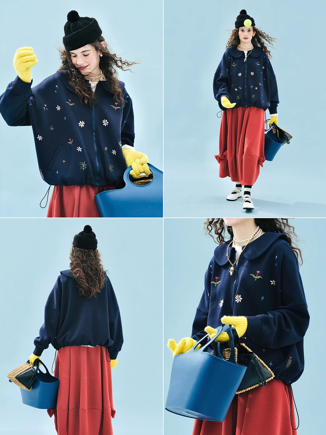 cute vintage floral zip-up hoodie for kids