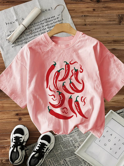 Chilli Pepper Print Short-Sleeve T-Shirt