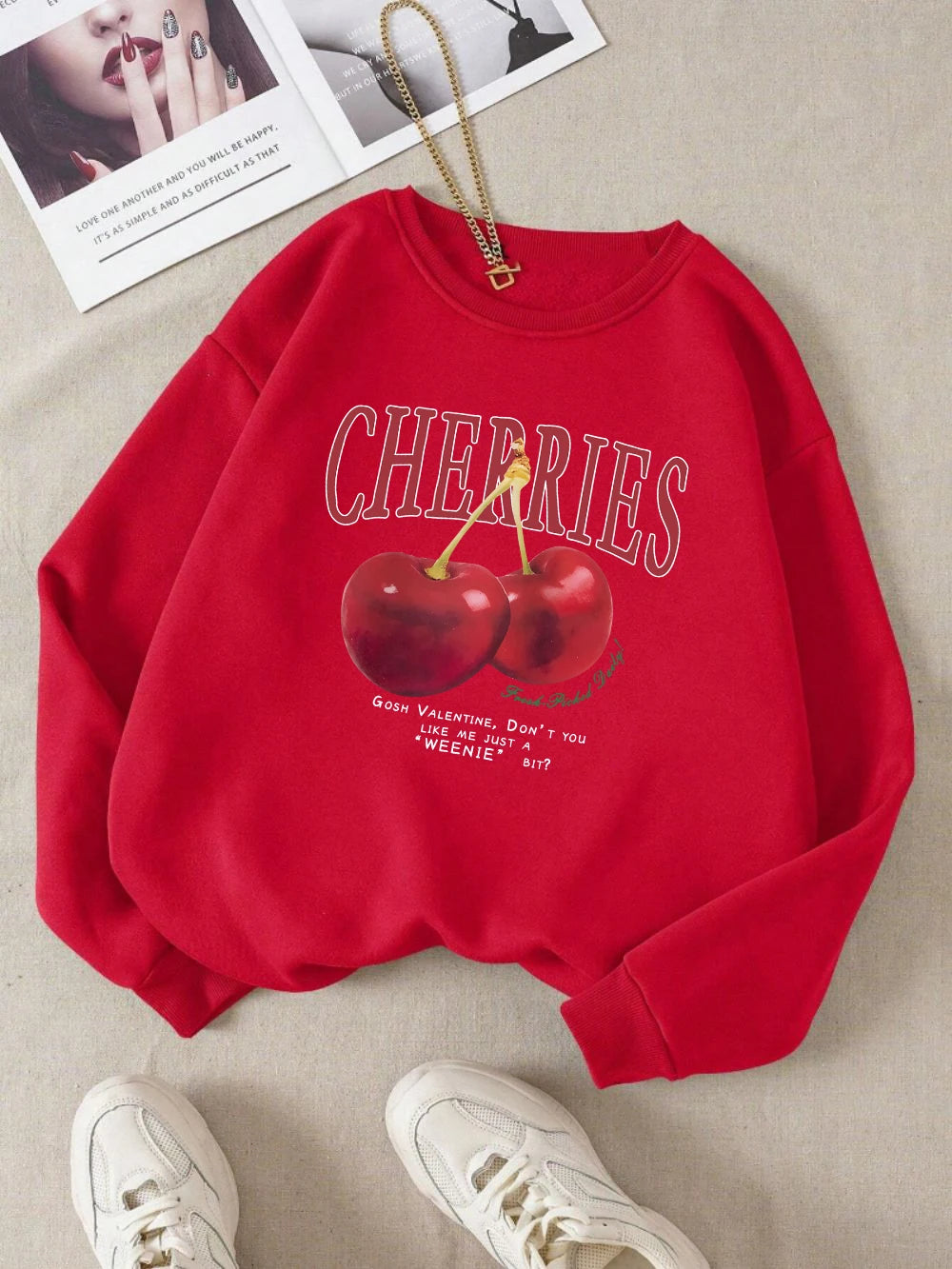 bright red cherry print hoodie for kids