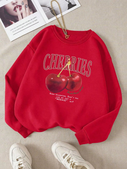 Bright Red Cherry Print Hoodie for Kids
