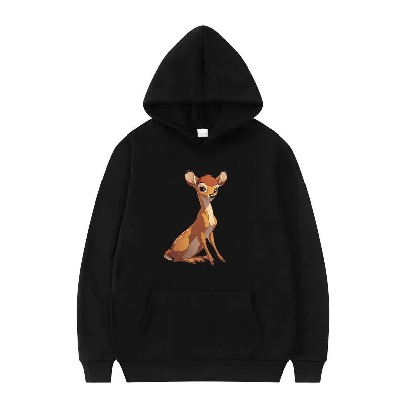 bambi cartoon pattern black hoodie for kids