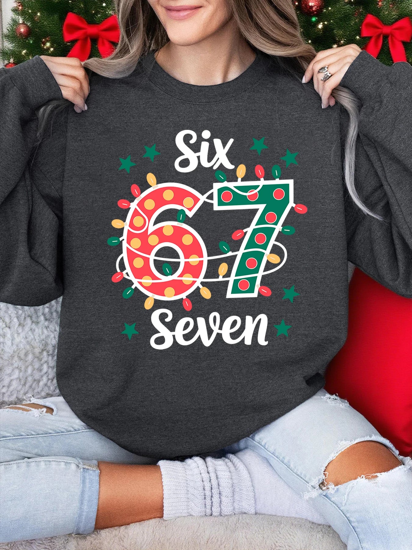 six seven colourful lights print sweatshirt