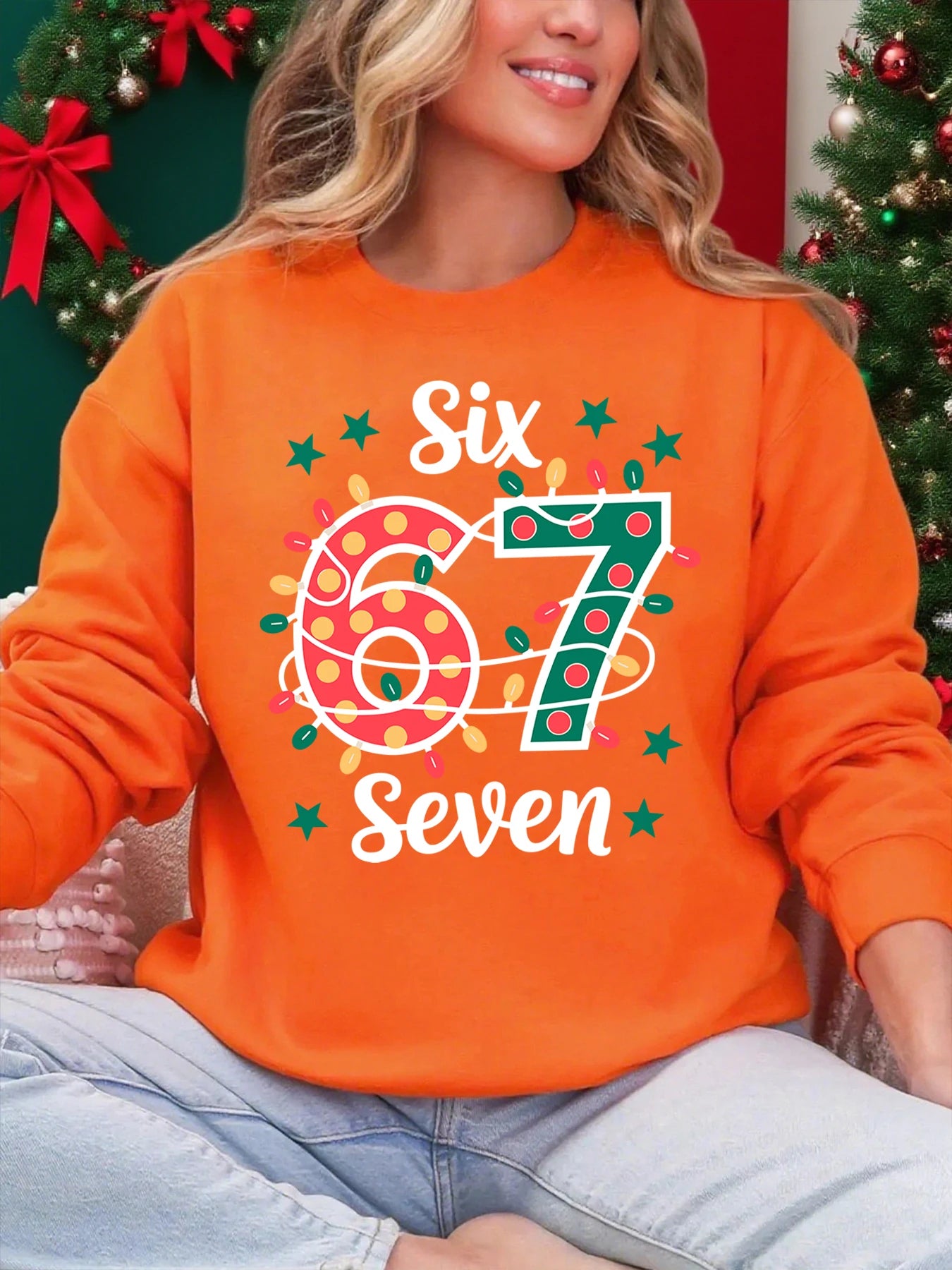 six seven colourful lights print sweatshirt