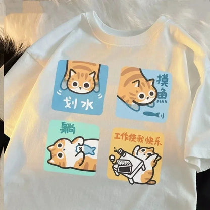 Cute Cartoon Cat and Dog Graphic T-Shirt for Kids