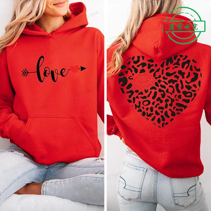 Red Heart Print Hoodie for Kids
