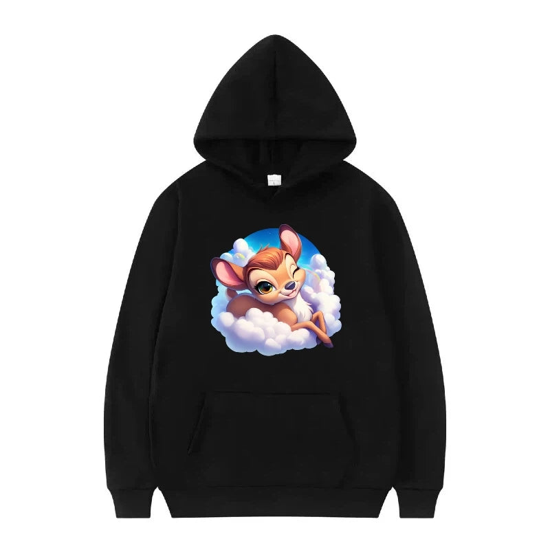 bambi cartoon pattern black hoodie for kids