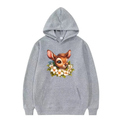 Bambi Cartoon Pattern Black Hoodie for Kids