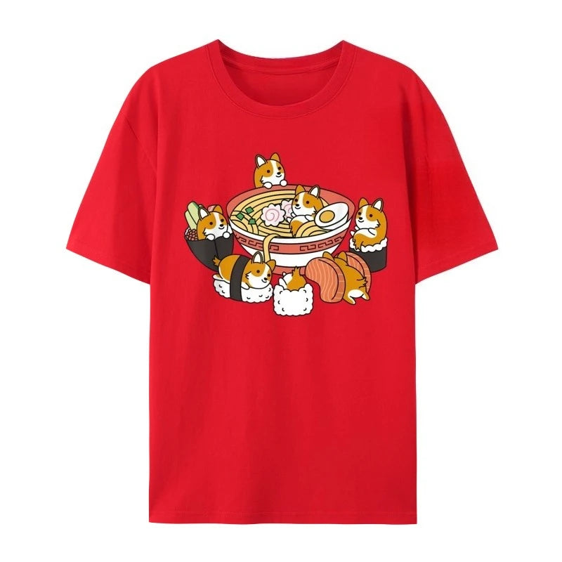 ramen sushi corgi short-sleeved t-shirt