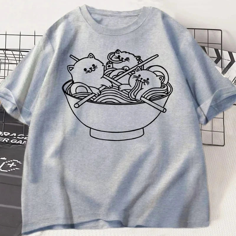 kawaii cat ramen graphic t-shirt for kids