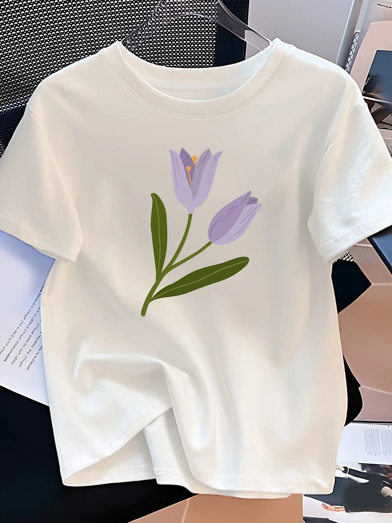 kids' casual crew neck t-shirt with tulip print