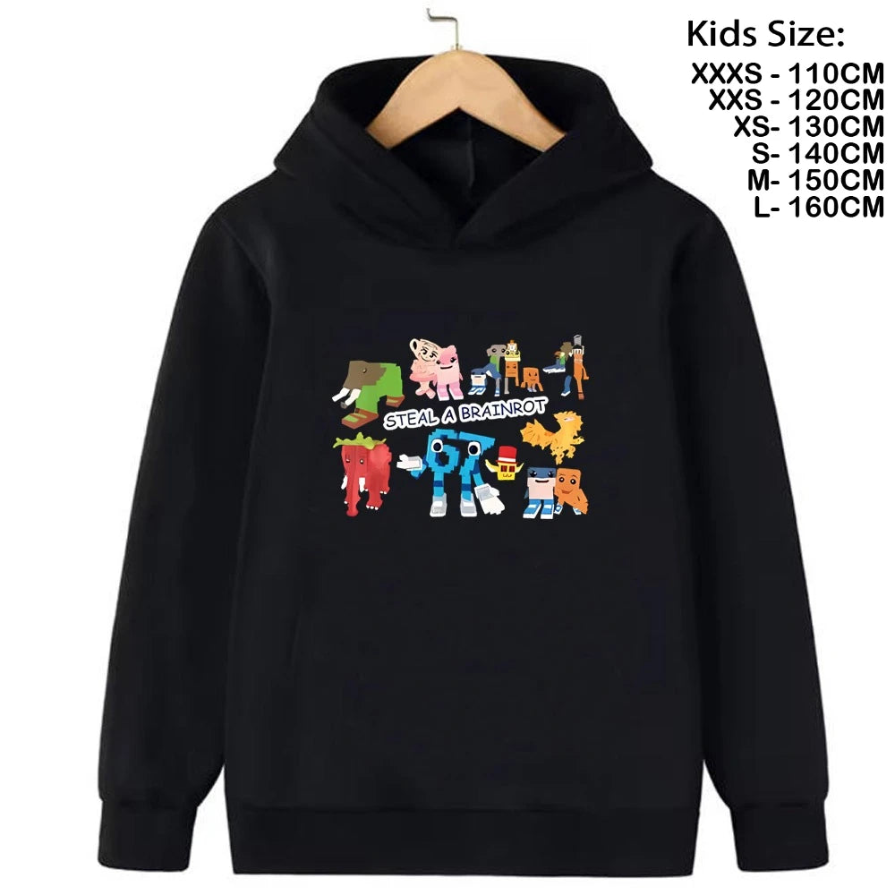steal a brainrot cartoon hoodie for kids