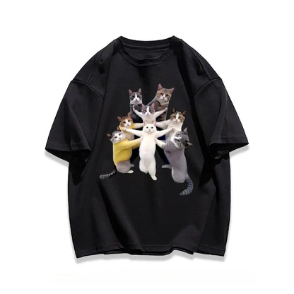 Trendy Cat Print Short-Sleeved T-Shirt for Kids