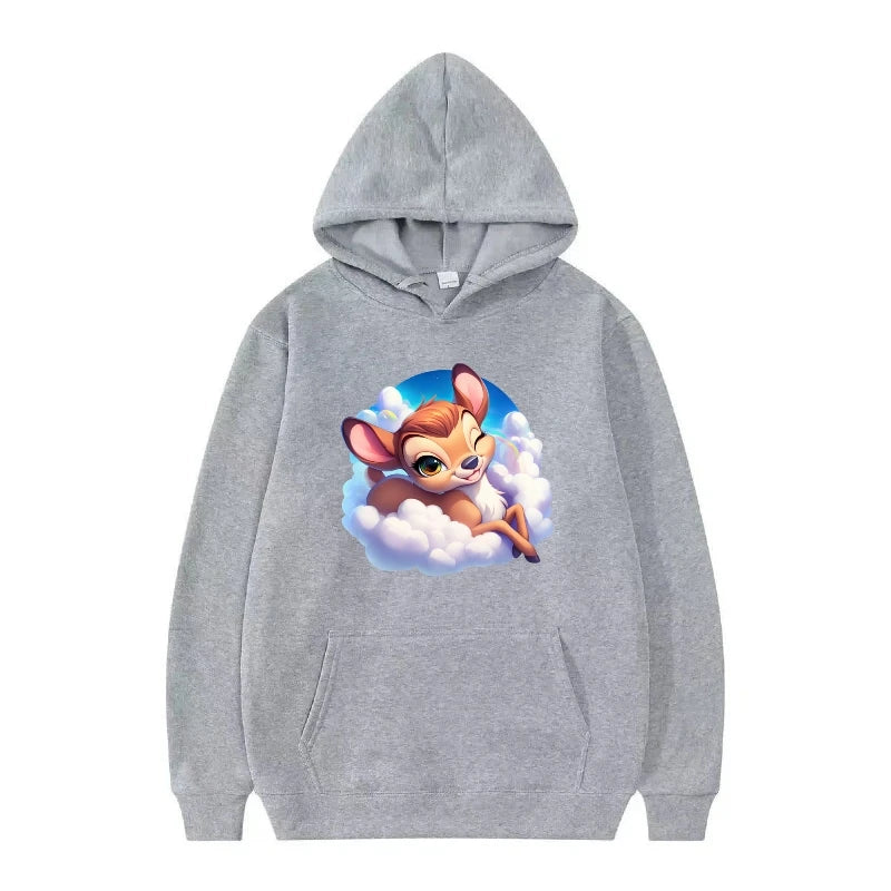 bambi cartoon pattern black hoodie for kids