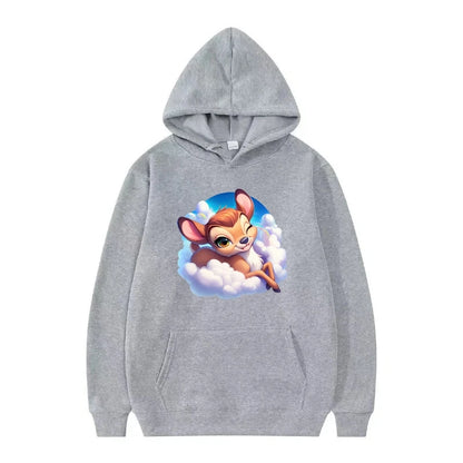 Bambi Cartoon Pattern Black Hoodie for Kids