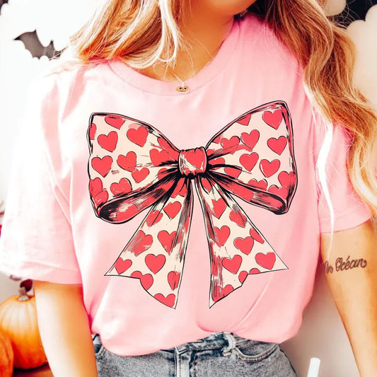 Vintage Heart and Bow Graphic T-shirt for Kids