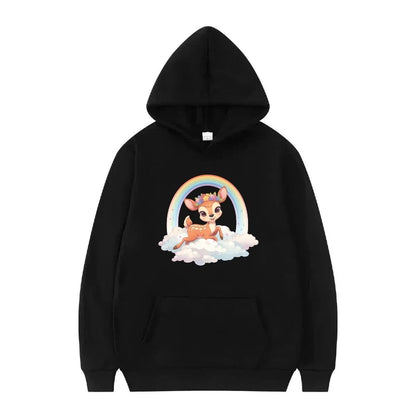 Bambi Cartoon Pattern Black Hoodie for Kids