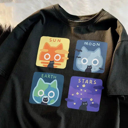 Cute Cartoon Cat and Dog Graphic T-Shirt for Kids