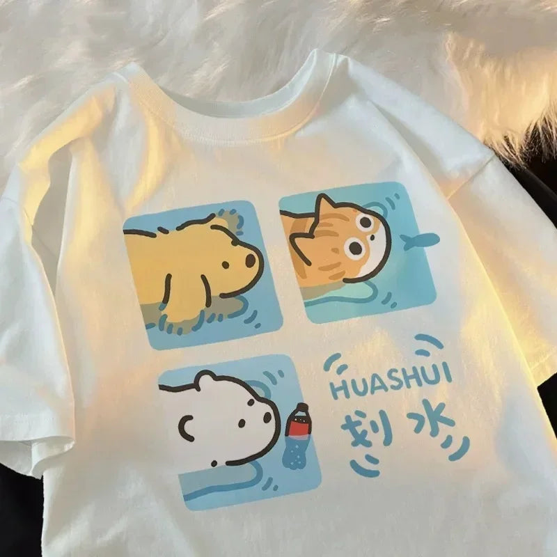 cute cartoon cat and dog graphic t-shirt for kids