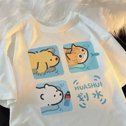 Cute Cartoon Cat and Dog Graphic T-Shirt for Kids