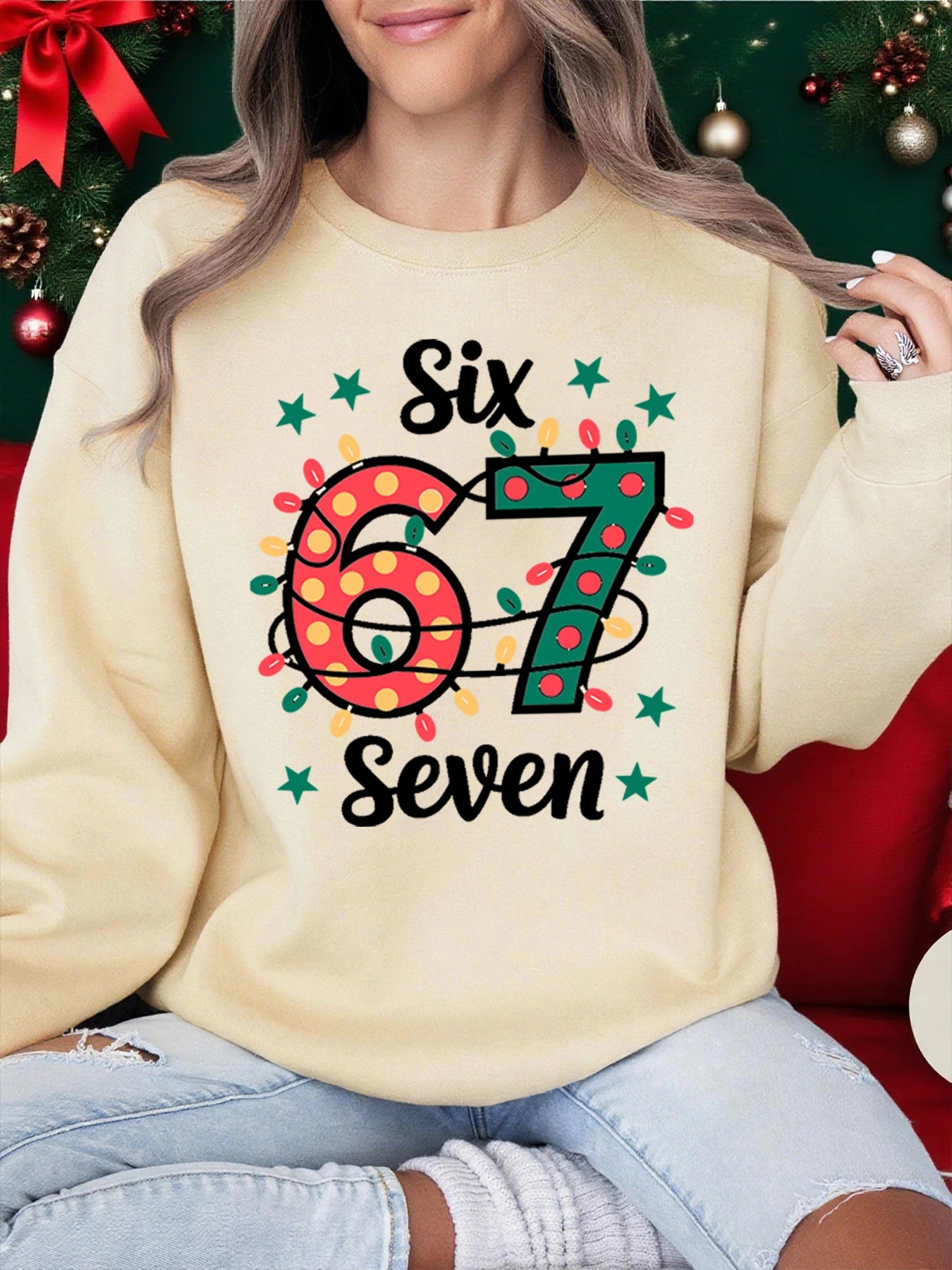 six seven colourful lights print sweatshirt