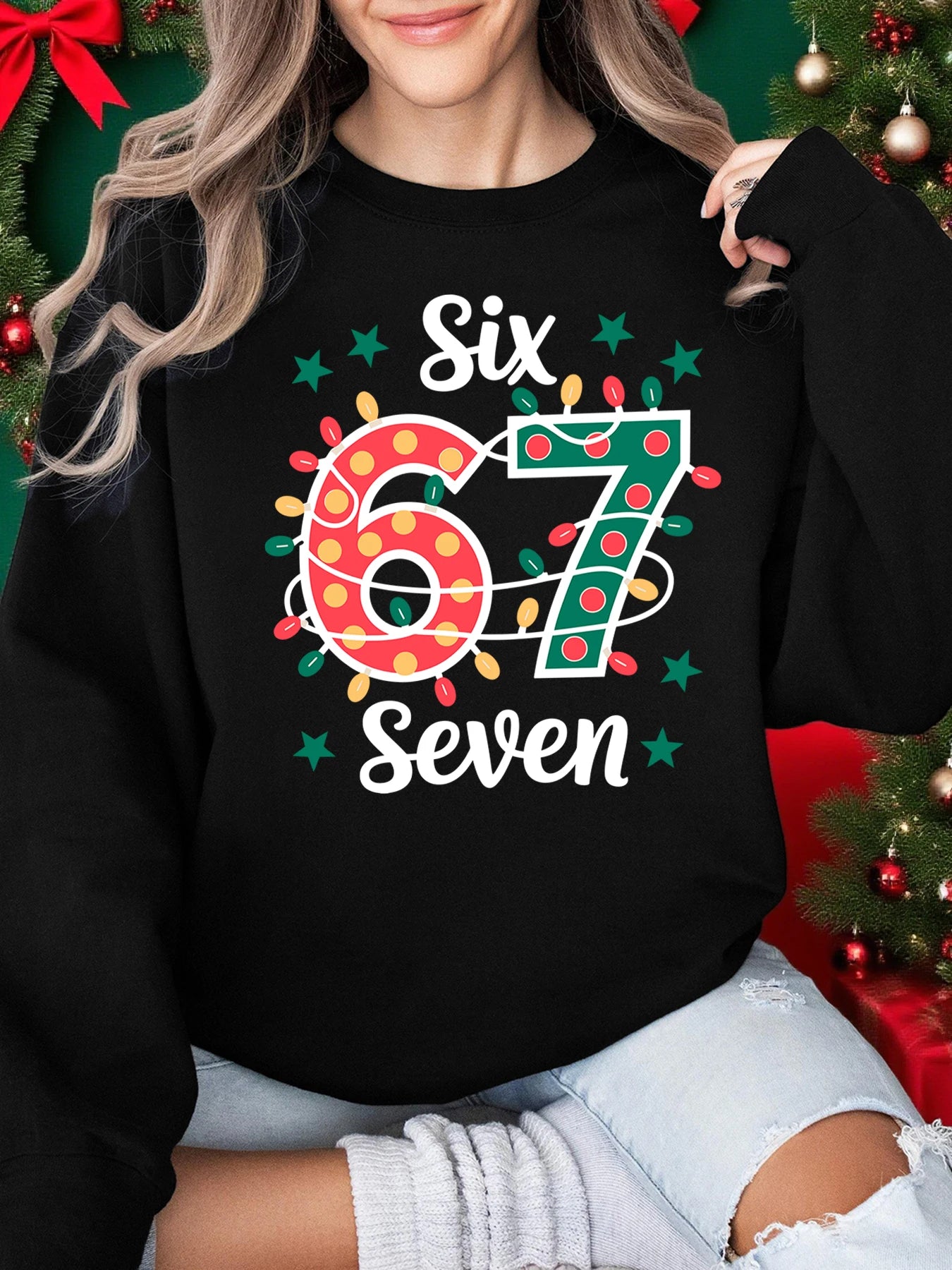 six seven colourful lights print sweatshirt