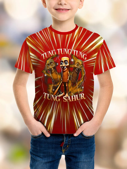 Boys' 3D Cartoon Print T-Shirt - Tung Tung Sahur