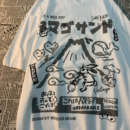 Volcano Cartoon Print Short Sleeve T-shirt for Kids