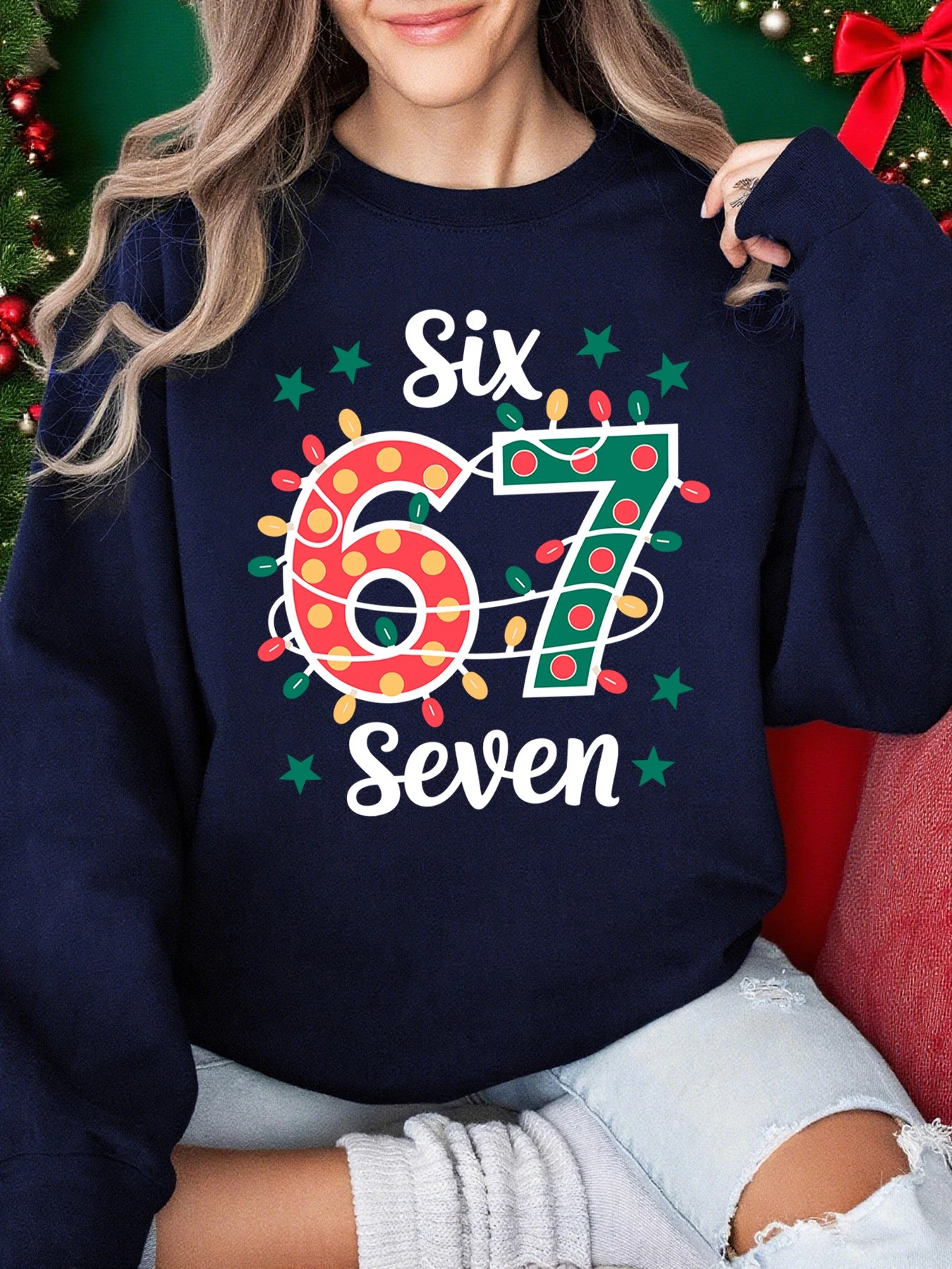 six seven colourful lights print sweatshirt
