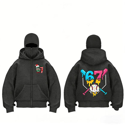 Boys' Black Cotton Hooded Hoodie with Cartoon Prints