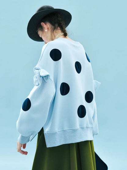 Polka Dot Bowknot Blue Hoodie for Kids