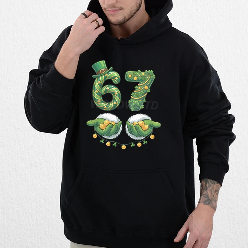 funny 67 unisex hoodie with lucky clover design