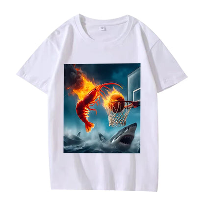 Shrimp Dunking on Shark Graphic T-Shirt