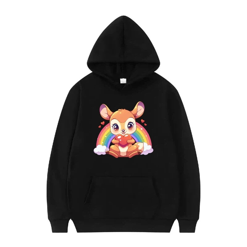 bambi cartoon pattern black hoodie for kids