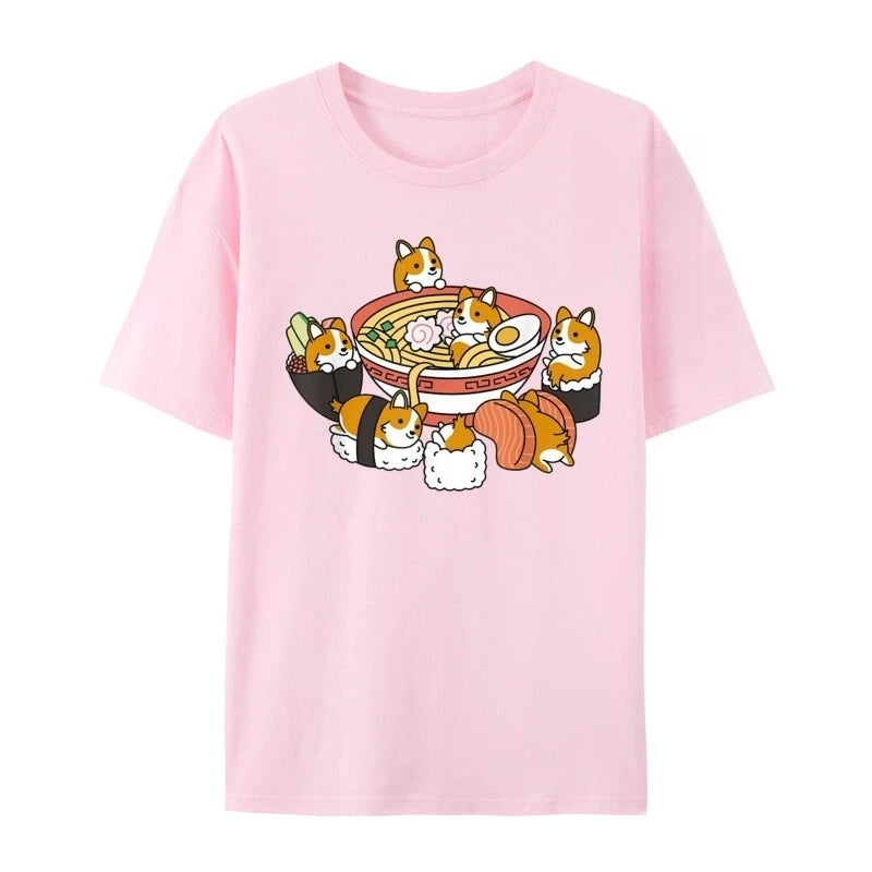 ramen sushi corgi short-sleeved t-shirt