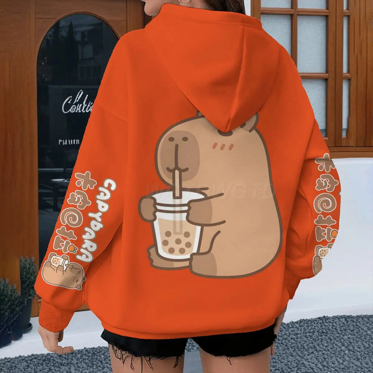 cartoon capybara graphic hoodie for kids