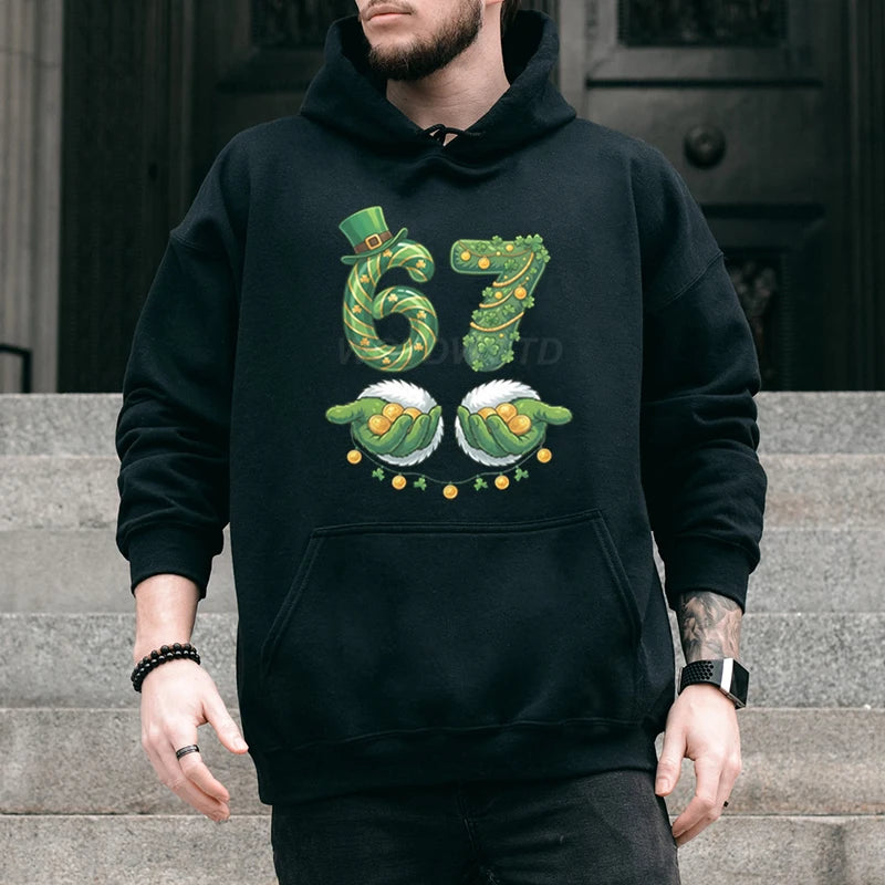 funny 67 unisex hoodie with lucky clover design