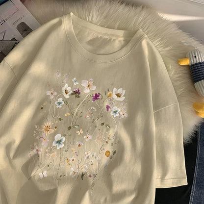 Floral Print T-shirt for Kids - Black