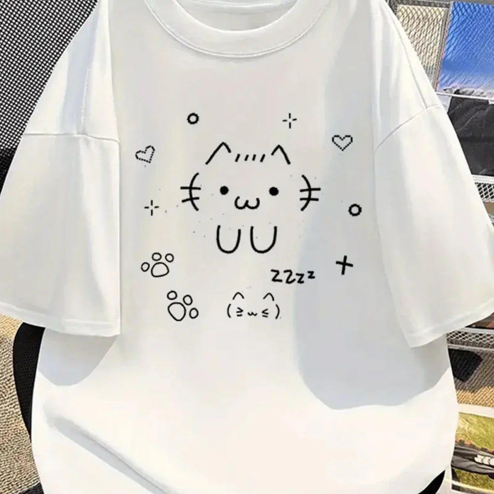 cute cat cartoon printed t-shirt for kids