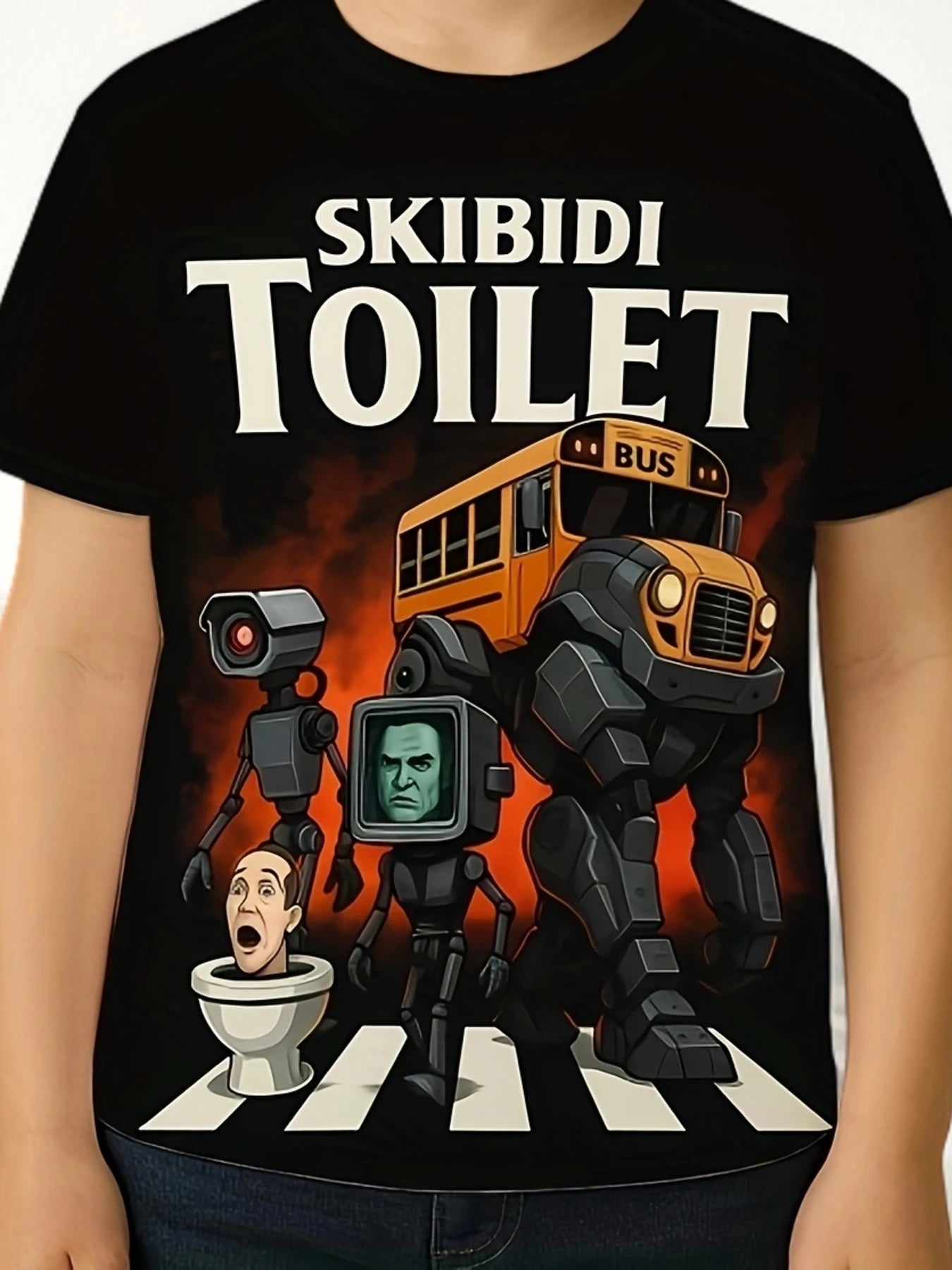 skibidi toilet bus graphic t-shirt for kids