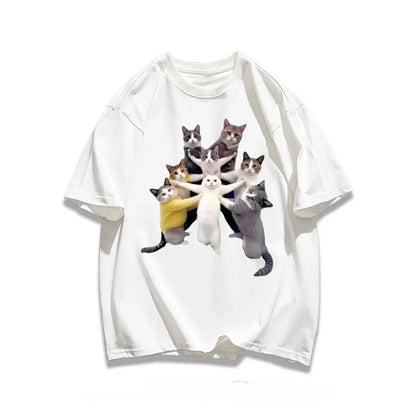 Trendy Cat Print Short-Sleeved T-Shirt for Kids