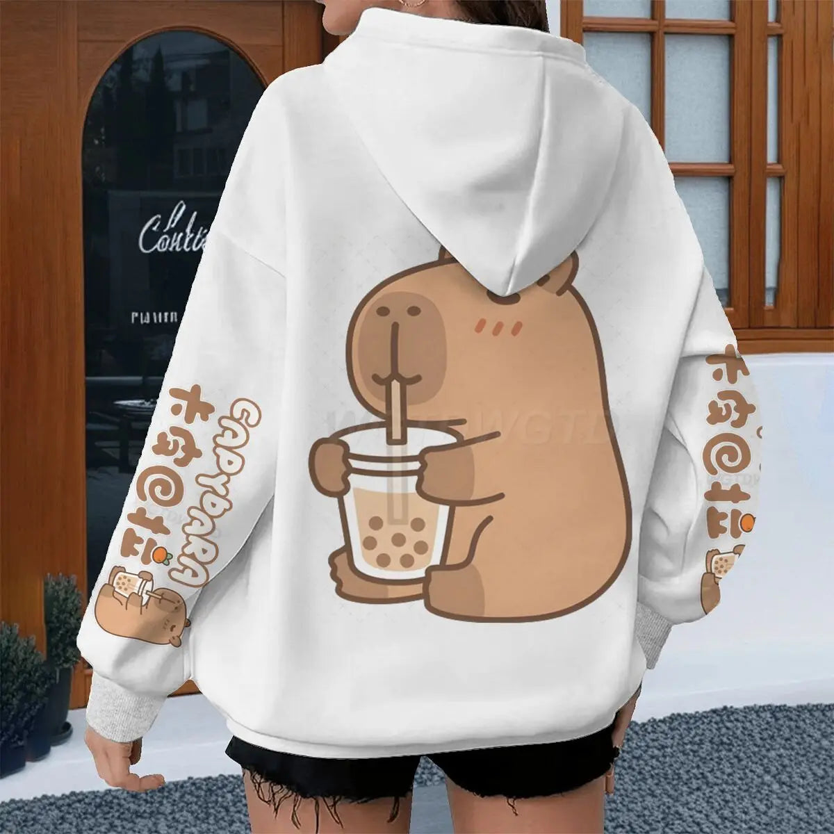cartoon capybara graphic hoodie for kids