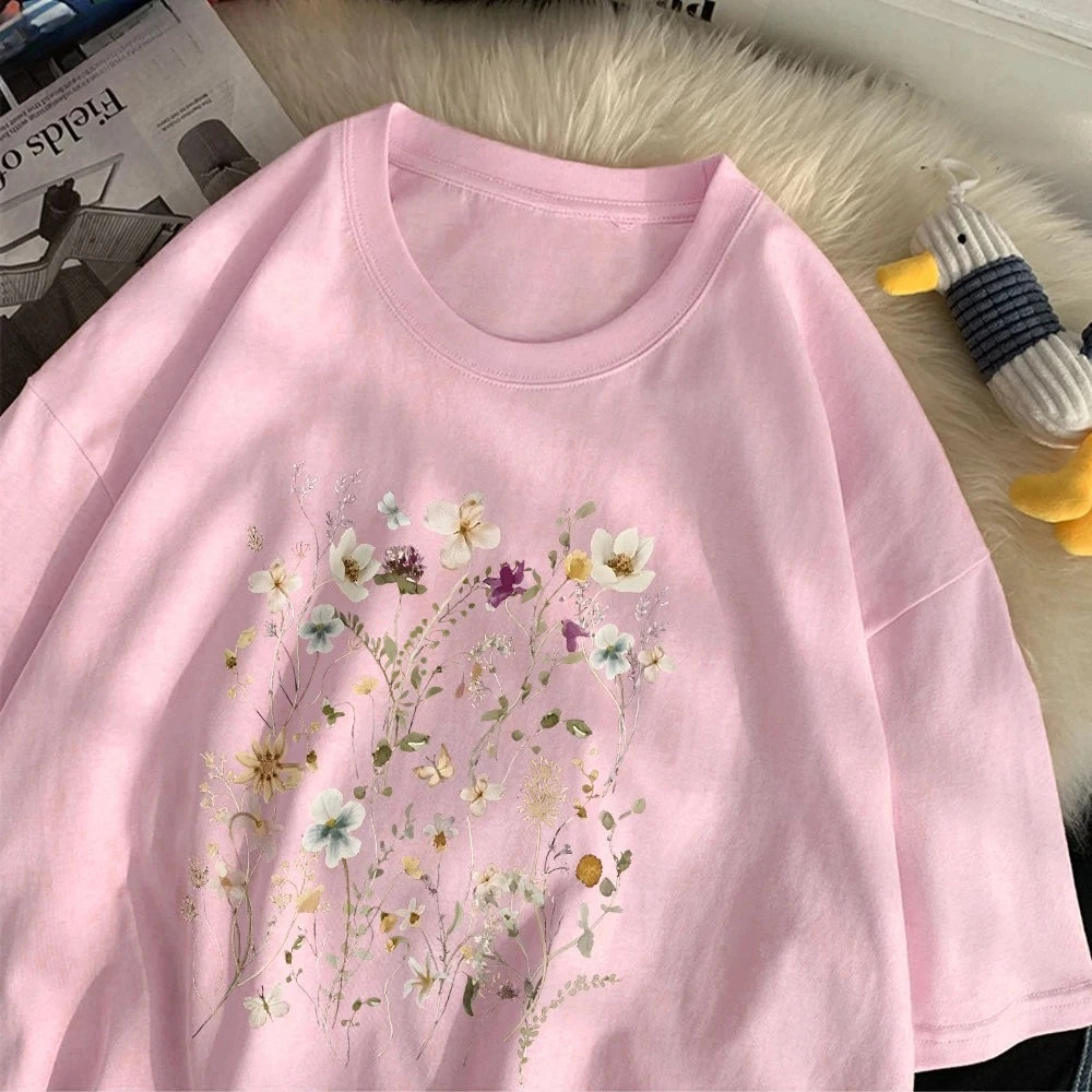 floral print t-shirt for kids - black