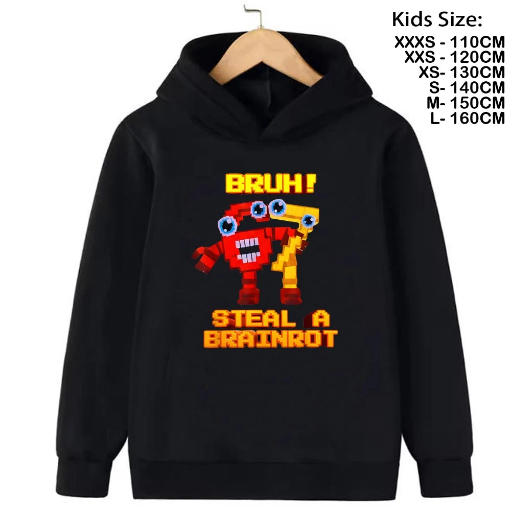 steal a brainrot cartoon hoodie for kids