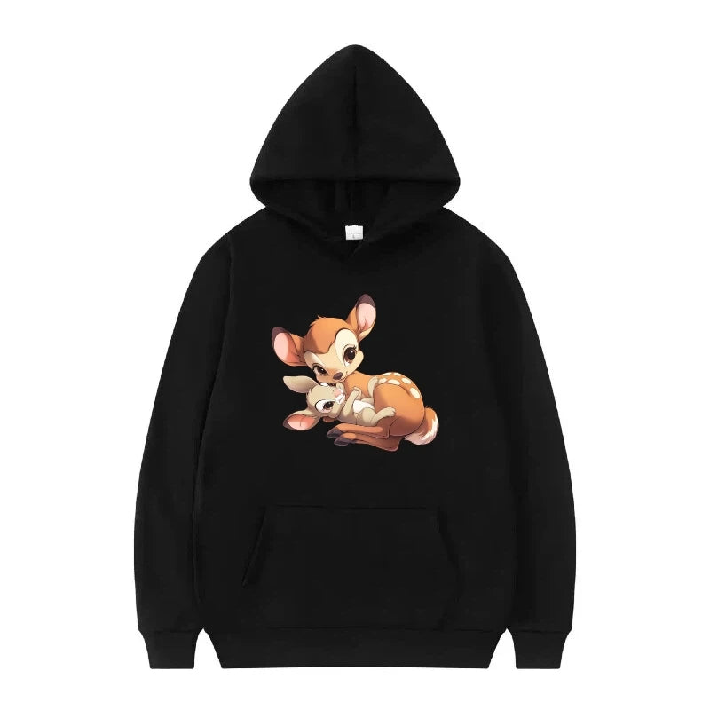 bambi cartoon pattern black hoodie for kids