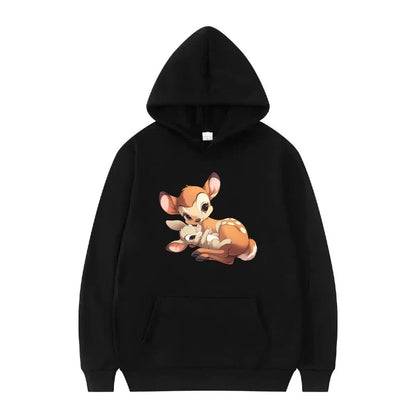 Bambi Cartoon Pattern Black Hoodie for Kids