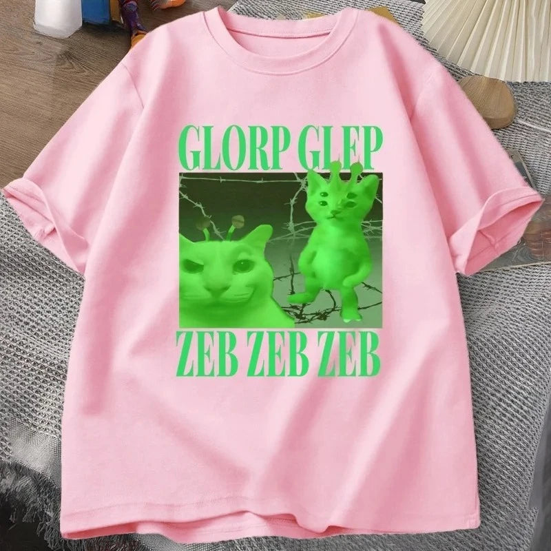 green alien cat graphic t-shirt for kids