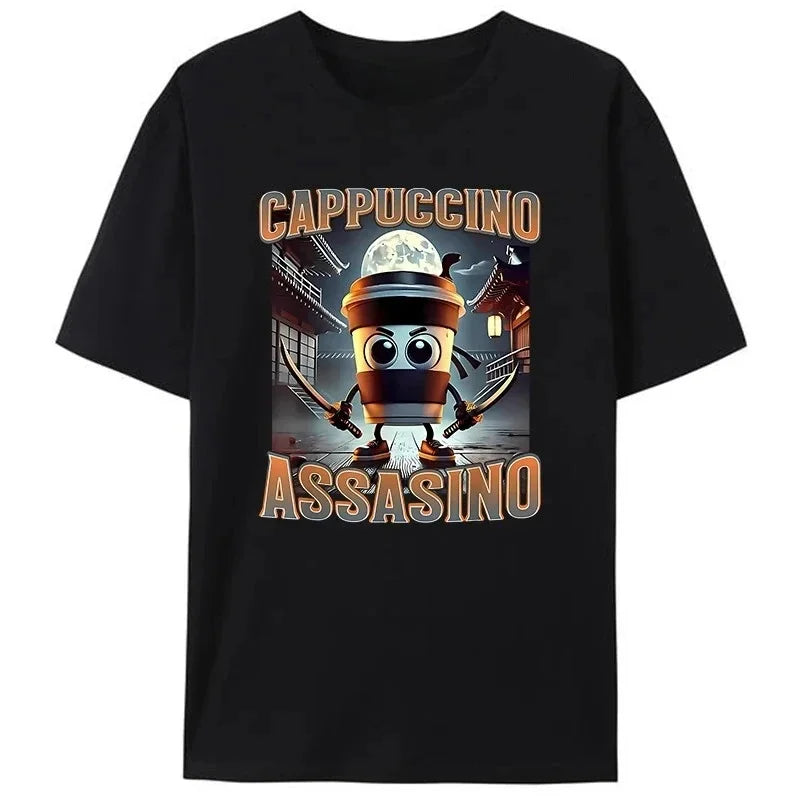 cappuccino assassin funny graphic t-shirt for kids