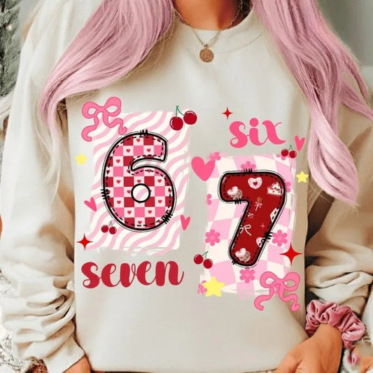 Trendy Meme Pink Hearts Sweatshirt for Kids