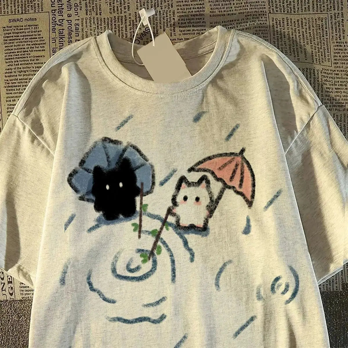 cute japanese cat pattern short-sleeved t-shirt