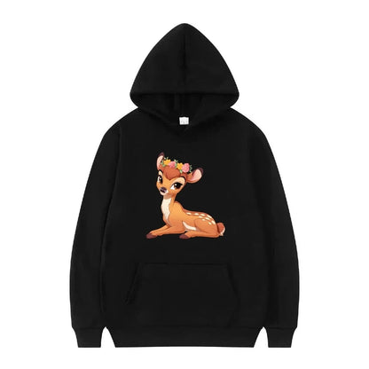 Bambi Cartoon Pattern Black Hoodie for Kids
